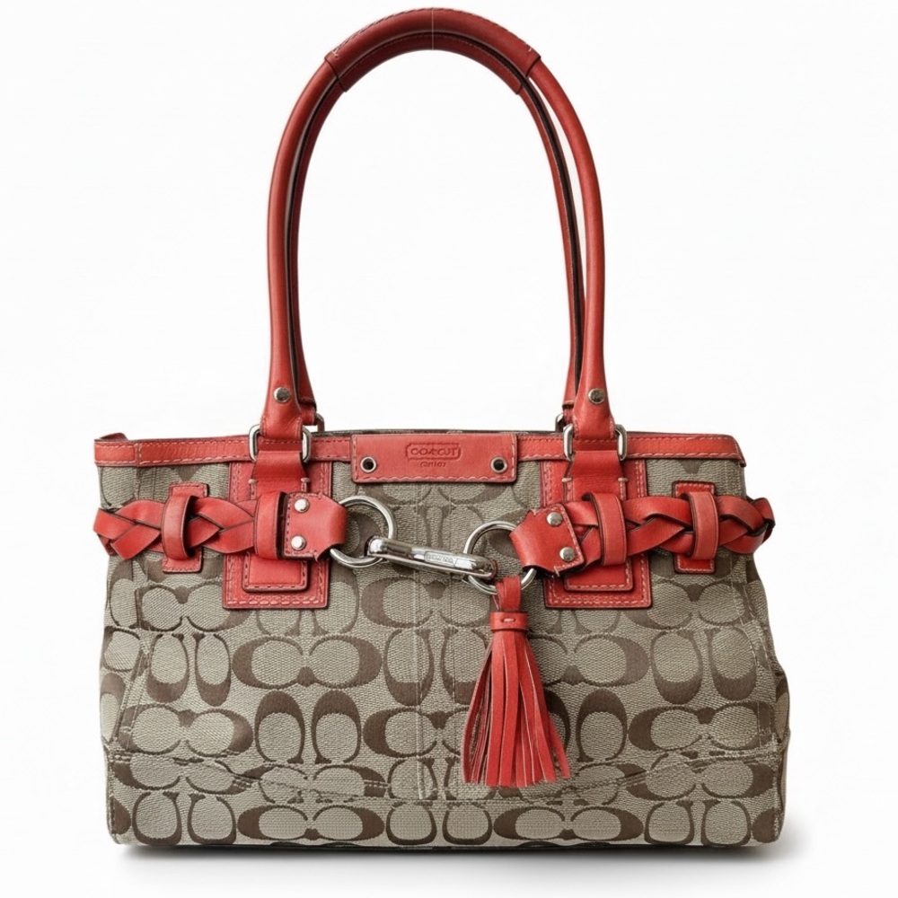 Coach Hampton Signature Braid Carryall Tote in Jacquard Canvas and Leather Trim